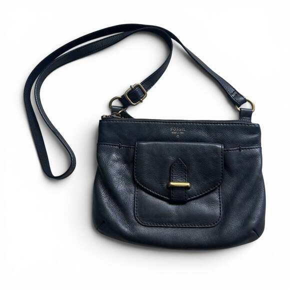Fossil Handbags - Fossil Black Leather Crossbody Bag with Front Pocket